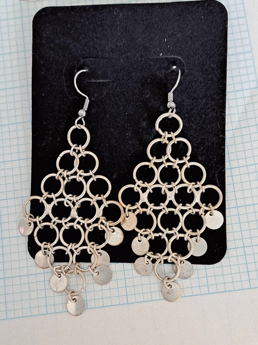 Silver-Tone Dangle Chainmail Mesh Earrings - Women Jewelry